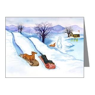 Gifts  Art Note Cards  Sledding Dachshunds Note Cards (Pk of 20