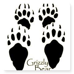 Grizzly Bear Tracks Design Rectangle Square Sticker 3 x 3