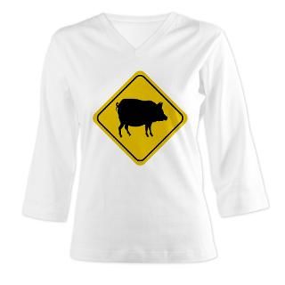 pig crossing sign.p3/4 Sleeve T shirt