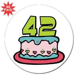 42nd Birthday Cake 3 Lapel Sticker (48 pk)