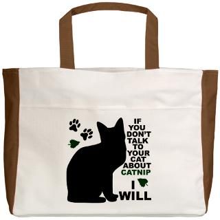 Black Cat Gifts  Black Cat Bags  TALK TO YOUR CAT/PAW PRINT Beach