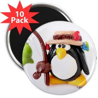 Clay Fishing Penguin 2.25 Magnet (10 pack)