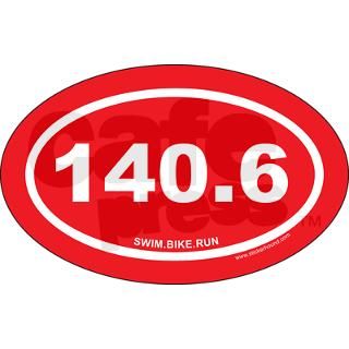 140 Gifts  140.6 Swim Bike Run Ironman Red Oval Sticker