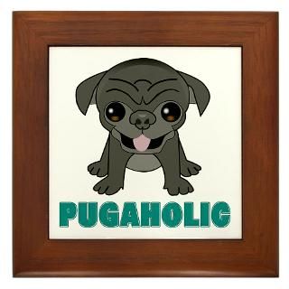Black Pugaholic Cartoon Pug Puppy  Pugaholic