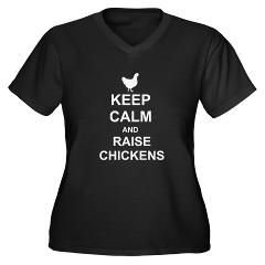 KEEP CALM AND RAISE CHICKENS Womens Plus Size V Neck Dark T Shirt