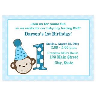  Birthdays Flat Cards  First Birthday Cute Boy Monkey Invitation
