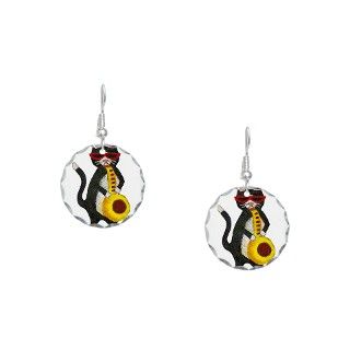 Cat Gifts  Cat Jewelry  Tuxedo cat with sax Earring Circle Charm