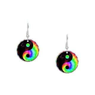 Art Gifts  Art Jewelry  Rainbow Spiral Yin Yang Earring Circle Charm