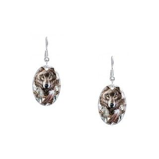 Animal Gifts  Animal Jewelry  4 Wolves Dreamcatcher Earring Oval