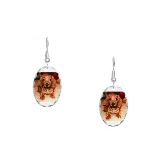 Animals Gifts  Animals Jewelry  Red Doxie Puppy Earring Oval Charm