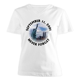 2001 Gifts  2001 T shirts  9/11 WTC Statue of Liberty Womens V Neck