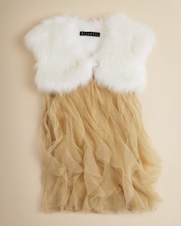 Biscotti Girls Faux Fur Shrug & Gold Rush Ruffle Dress