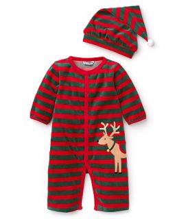 Striped Velour Romper & Hat Set   Sizes 3 12 Months