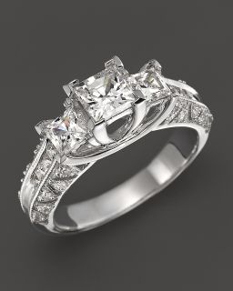 Princess Cut 3 Stone Ring in 14K White Gold, 1.50 ct.tw