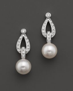 Pearl and Diamond Drop Earrings in 14 Kt. White Gold