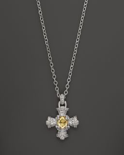 Matlese Cross Pendant Necklace in Canary Crystal, 17