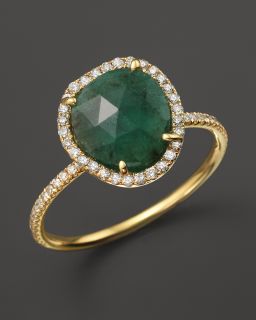 Gold Green Sapphire Ring with Diamonds, .20 ct. t.w.
