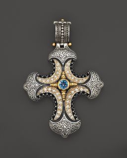 Konstantino Sterling Silver and 18K Gold Diamond And Blue Topaz Cross