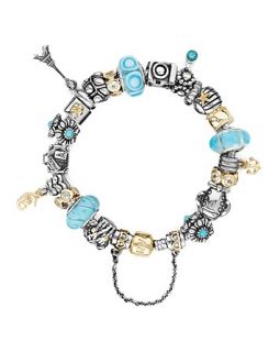 PANDORA Bracelet   14K Gold & Sterling Silver with Turquoise Charms
