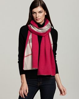 Burberry Solid/Check Reversible Cashmere Scarf, 30cm X 210cm