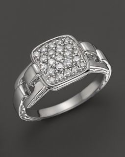 Classic Chain Silver Rectangular Ring with Diamond Pave, 0.32 ct. t.w