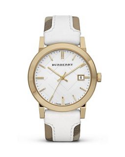 Burberry Haymarket Check and White Leather Strap Watch, 38mm