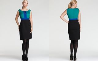 Taylor Dresses Plus Color Block Split Neck Sheath Dress_2