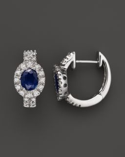 Diamond & Sapphire Hoop Earrings in 14K White Gold