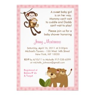 Baby Girl Jungle Animal Baby Shower Invitations