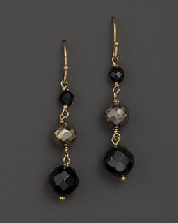 Faceted Black Onyx and Pyrite Beads Linked Drop 14K Gold Earrings