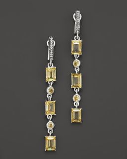 Judith Ripka Triple Baguette Hanging Earrings with Canary Crystal
