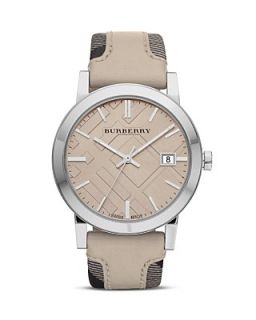 Burberry Silver Watch with Tan Check Strap, 38mm