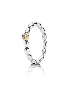 Pandora Sterling Silver, 14ct Gold and Diamond Ring White   