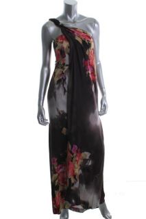 Kay Unger New Gray Silk Floral Overlay One Shoulder Formal Dress Gown