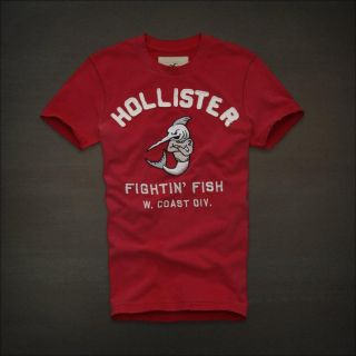 Hollister by Abercrombie Emma Wood Men Graphic Tee T Shirt Top Red