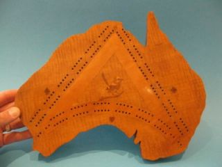Antique Carved Australian Silky Oak Inlaid Robin Bird Cribbage Board