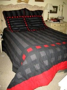 Katja Black Gray Red Stripe King Comforter w 4 Shams