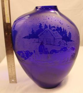 Large Kelsey Pilgrim Colbalt Blue Etched Vase
