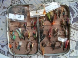 Old Vintage Forrest of Kelso Fly Box and Approx 50 Hardy Flies Salmon