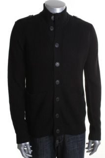 Kenneth Cole Reaction New Black Ribbed Button Down Funnel Cardigan