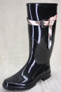 Burberry Kenyon Nova Check Belt Rain Snow Black Rubber Boots 41 11 New