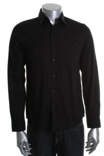 Kenneth Cole New Black Long Sleeve Shoulder Patch Button Down Shirt L