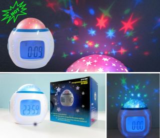 Starry Colour Projector Led Light Alarm Clock W/ Calendar For Children