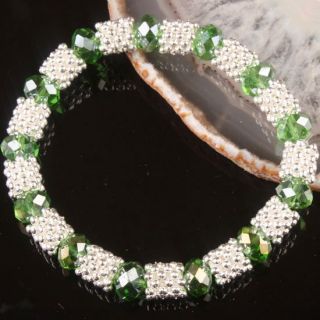 Green Crystal Glass Faceted Bead Stretchy Bracelet Bangle 1pcs