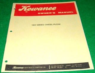 Kewanee Owners Manual 180 Series Chisel Plow