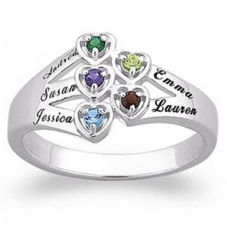 STERLING SILVER MOTHERS HEART NAME BIRTHSTONE RING   SILVER OR GOLD