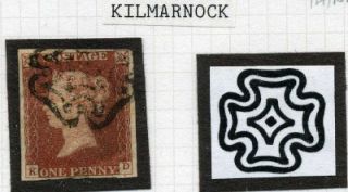 1841 1D Red Kilmarnock Maltese Cross KD Cat £1700