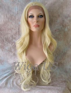 Wigs Lace Front Pale Blonde x Long Wavy Skin Top Wig Heat OK US Seller