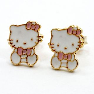 GF Baby Pink Girl Childs Kids Bow Hello Kitty Earrings Enamel