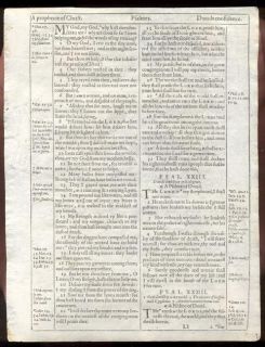 1612 King James 1st Quarto He Edition Bible Leaf RARE Psalm 23